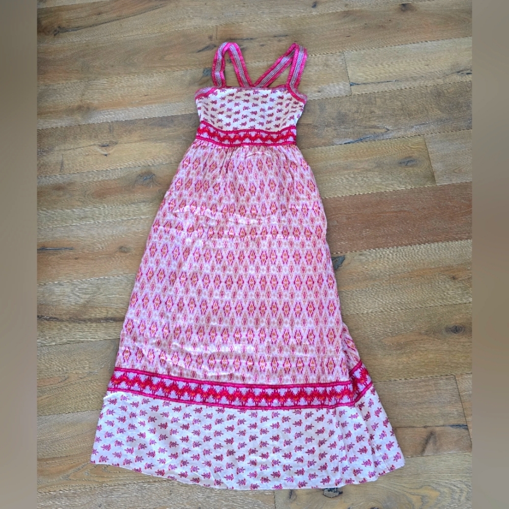 Faherty  NWT Clara Ikat Red and pink linen dress. Size Medium